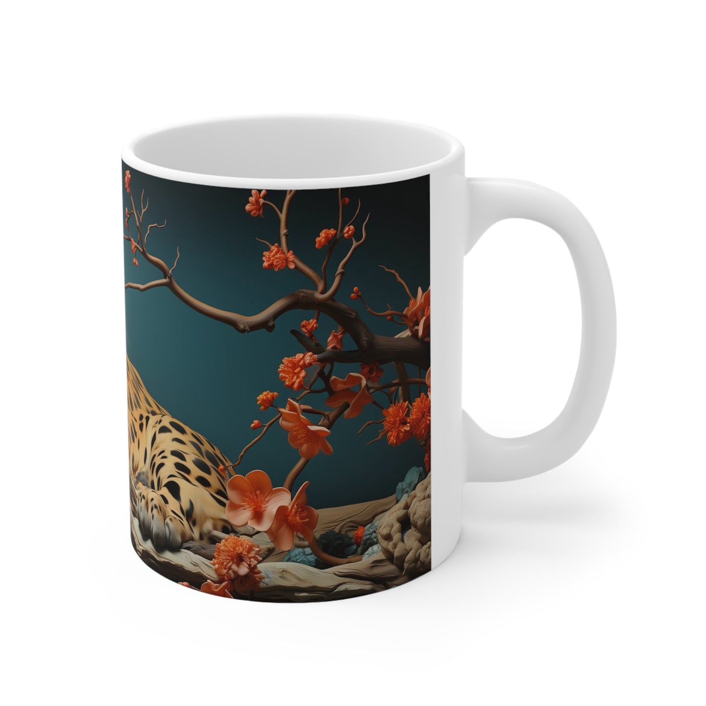 11oz ceramic mug featuring African wildlife art, ideal for sipping hot beverages such as coffee & tea