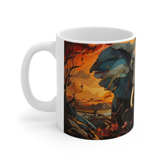 Ceramic coffee mug featuring stunning African wildlife artwork, perfect for enjoying your morning beverage