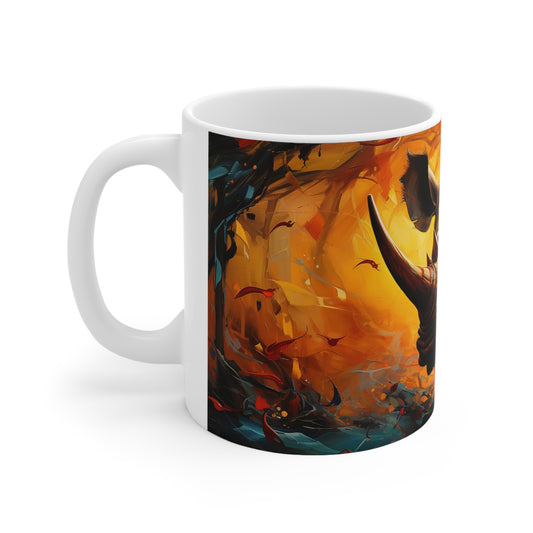 African wildlife art on a ceramic mug, perfect for sipping coffee, tea, or any hot drink