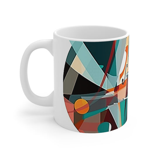 Ceramic 11oz mug featuring modern music design, BPA-free with C-handle and rounded corners