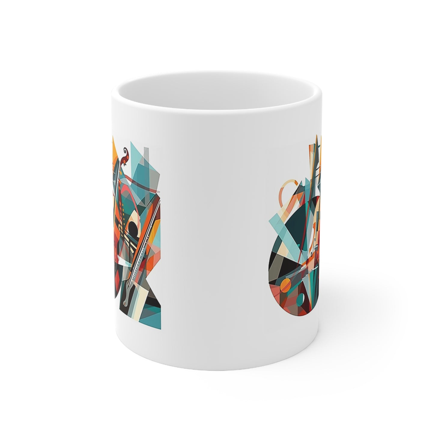 Music-themed coffee mug featuring modern design, BPA-free ceramic with rounded corners and C-handle
