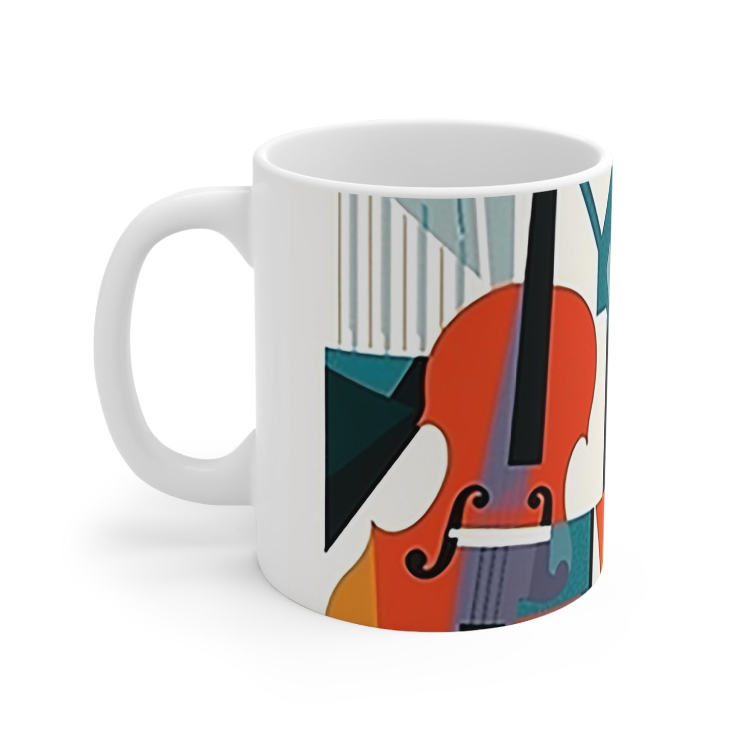 Music mug with 11oz ceramic body, BPA-free, rounded corners and sleek design for modern coffee lovers