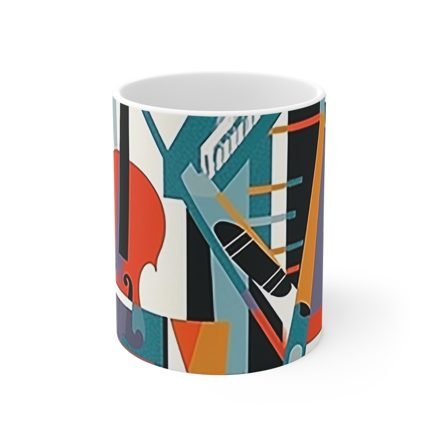 Music-themed ceramic coffee mug with abstract notes, ergonomic C-handle and lead-free glaze
