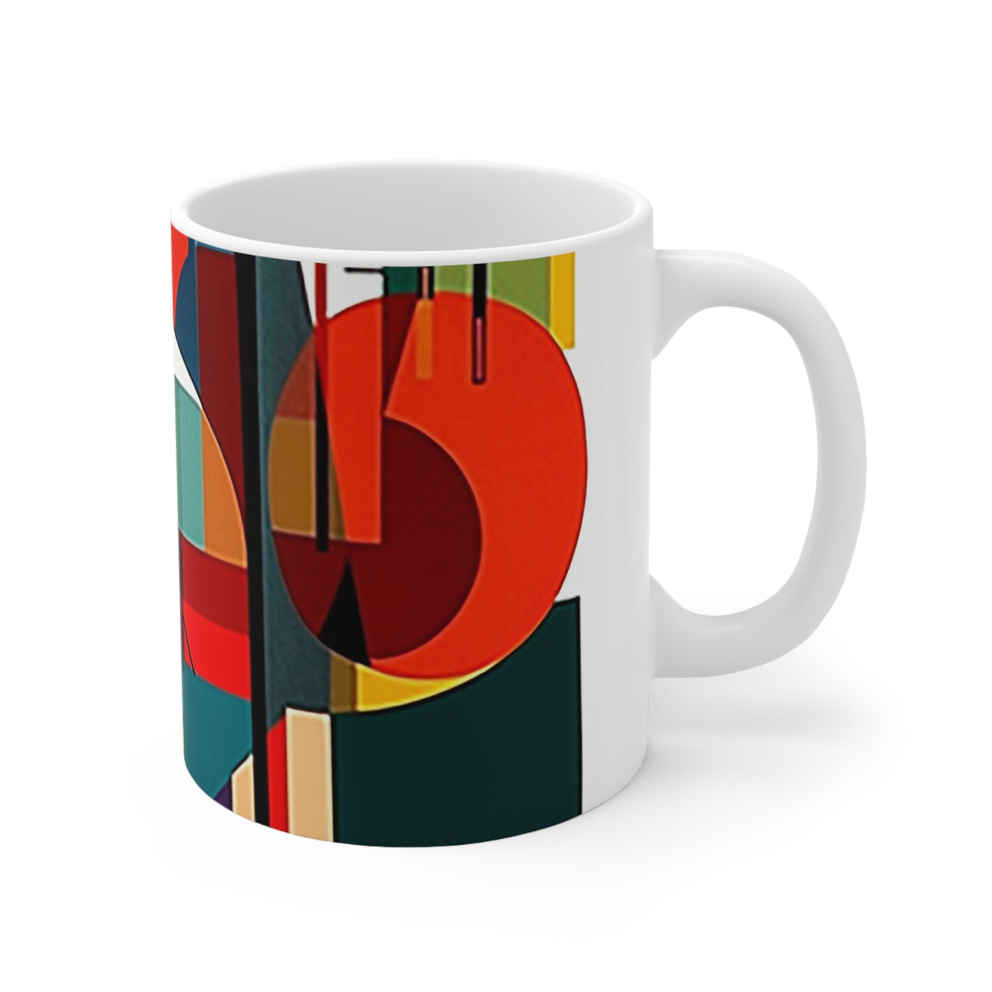 Stylish music-themed mug, 11oz ceramic with abstract patterns, rounded corners, and BPA-free glaze