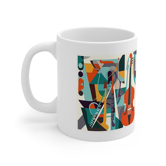 Music-themed mug with bold contemporary art, 11oz ceramic, great for gifting musicians and music fans