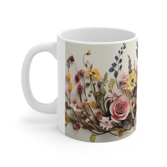 Floral watercolour mug with 11oz ceramic body, featuring delicate watercolour floral design for a charming look