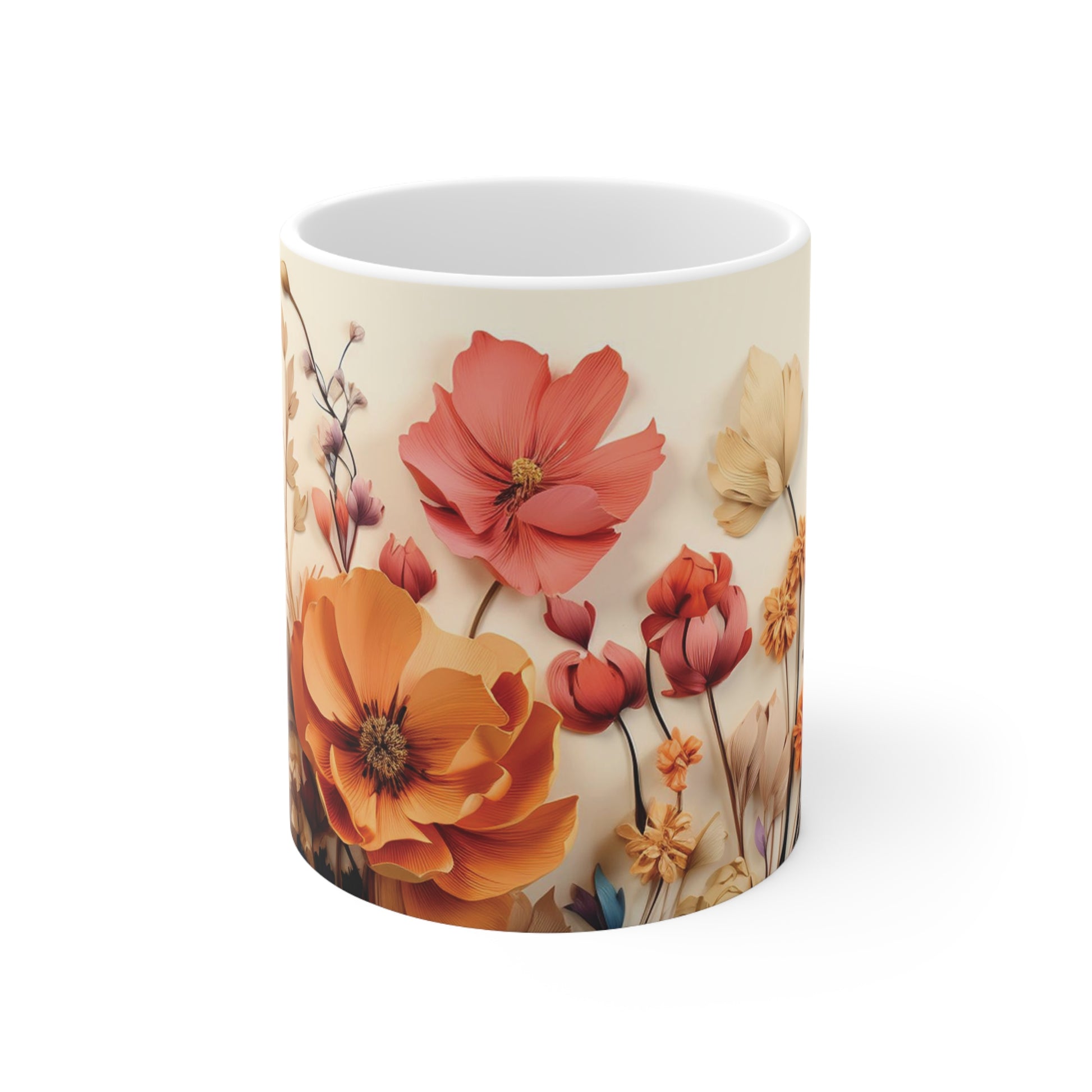 Close-up of the ceramic floral watercolour mug, showcasing soft pastel flowers and intricate designs for a charming look