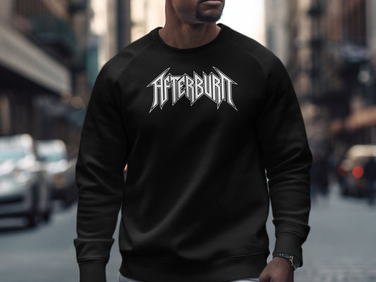 Black Afterburn Sweatshirt in soft cotton blend fabric, crew neck, seamless body, relaxed unisex fit for effortless style.
