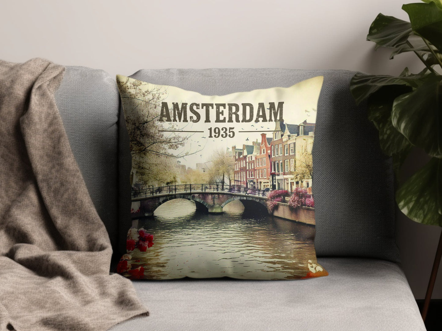 Add a touch of history to your space with the Amsterdam 1935 throw pillow, available in 16 x 16 and 18 x 18 sizes.