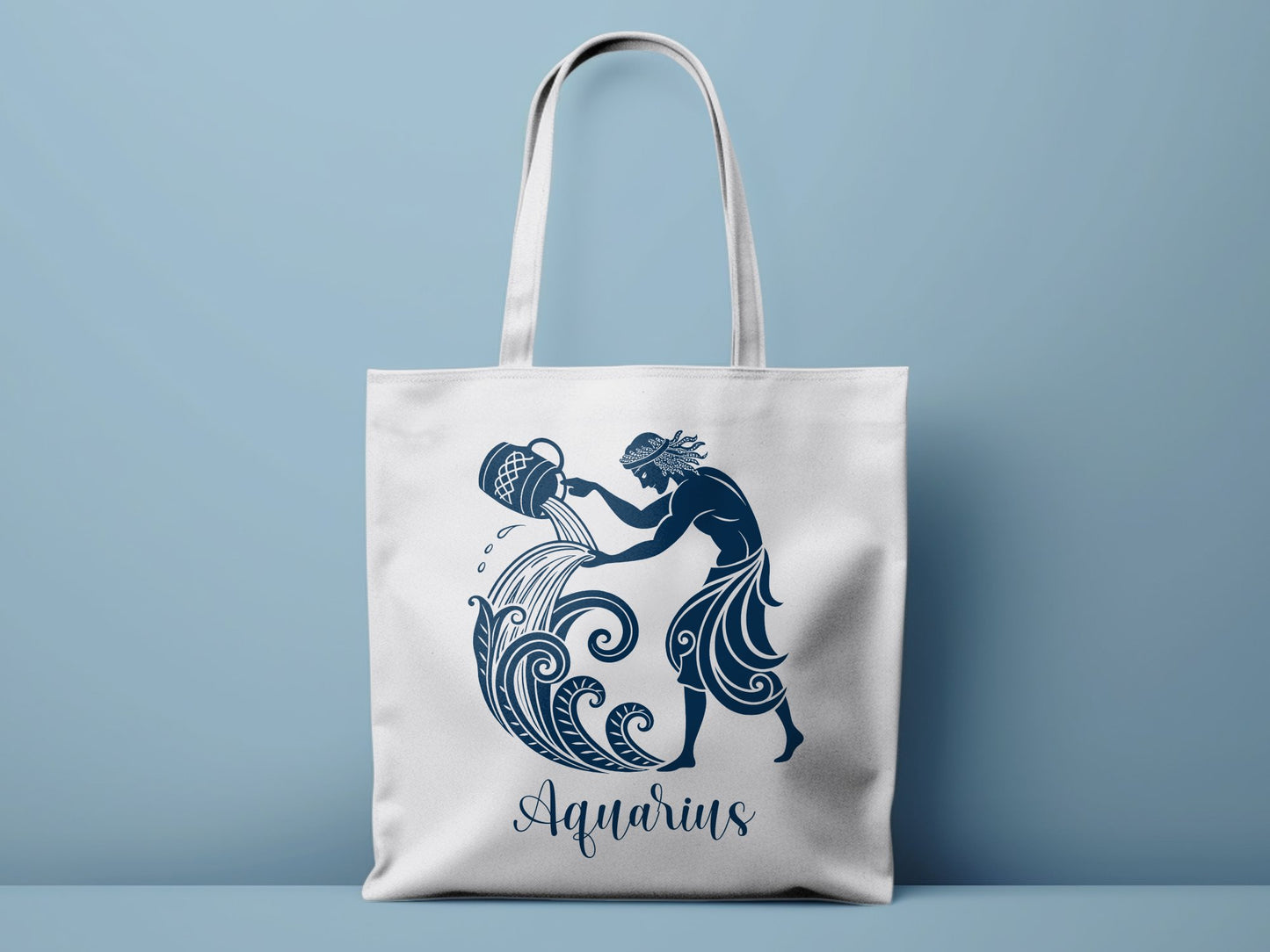 Double-sided Aquarius astrological tote bag perfect for carrying daily essentials and errands. Features double-sided zodiac print for a bold look.