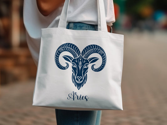 Zodiac Aries Zodiac Tote Bag in colour, cotton with bold astrological fire sign design.