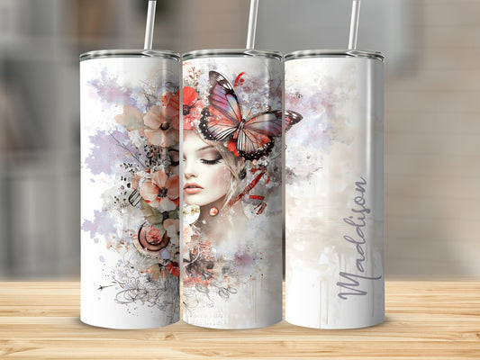 Beautiful woman custom tumbler with 20oz stainless steel body, perfect for stylish hydration and gifting