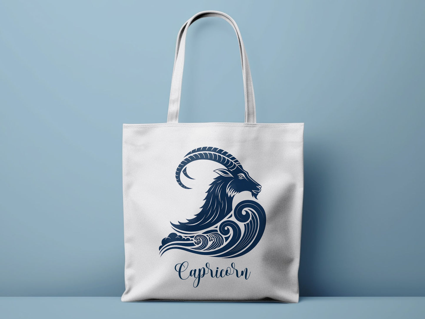 Capricorn zodiac tote bag featuring one roomy compartment and sleek minimal design.