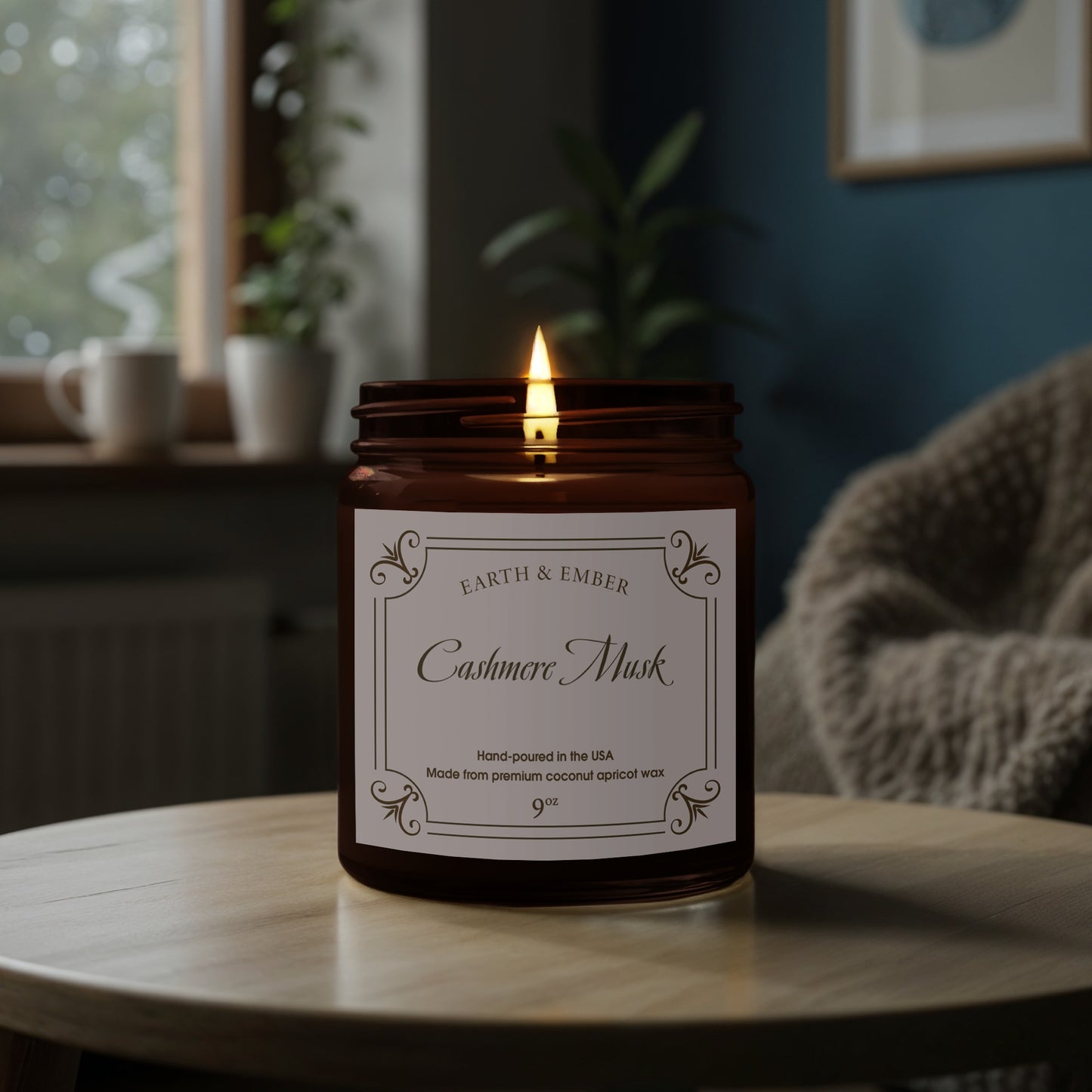 Close-up of Cashmere Musk scented candle wick and creamy wax showcasing premium craftsmanship.