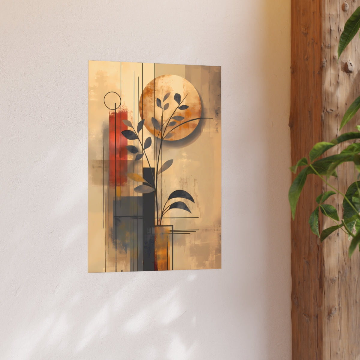 Contemporary Botanical Shapes Poster in a lifestyle scene with earthy tones and balance.