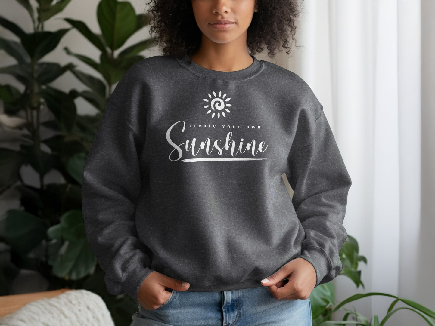 Dark heather grey Create Your Own Sunshine sweatshirt with premium cotton-poly blend and versatile relaxed unisex silhouette.