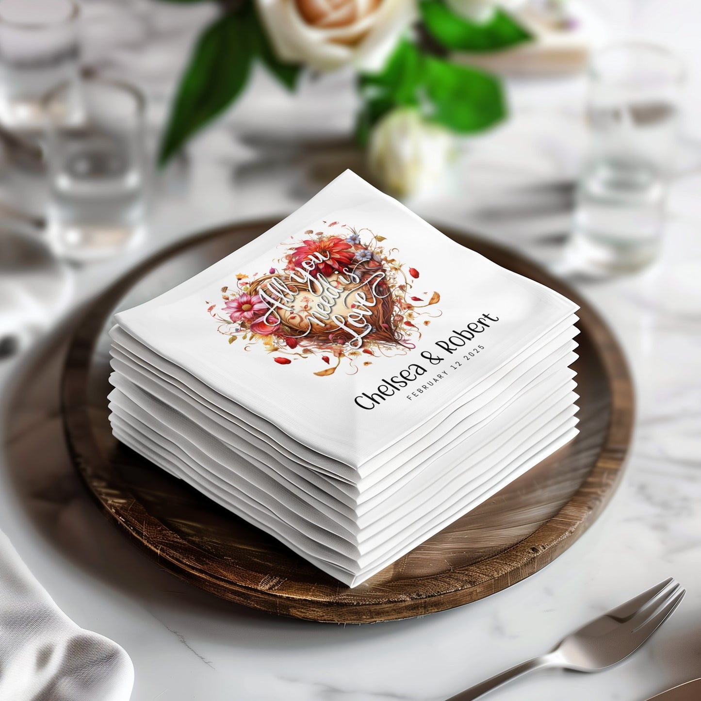 Custom Heart Wedding Napkins Image 2