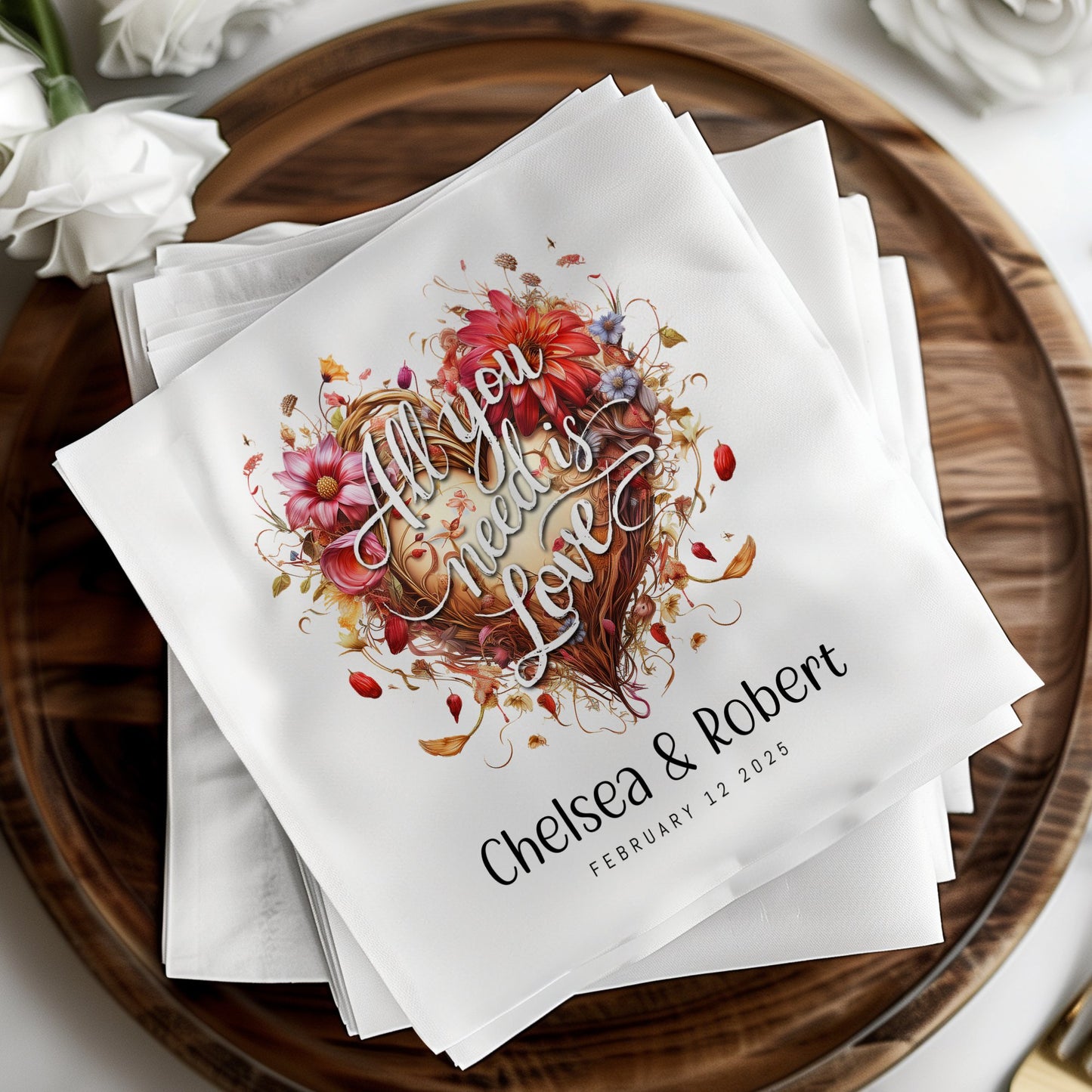 Custom Heart Wedding Napkins Image 7