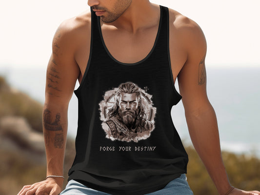 Black Destiny Tank Top, sleeveless with scoop neck, cotton fabric, and unisex sizing for a relaxed fit and everyday style.