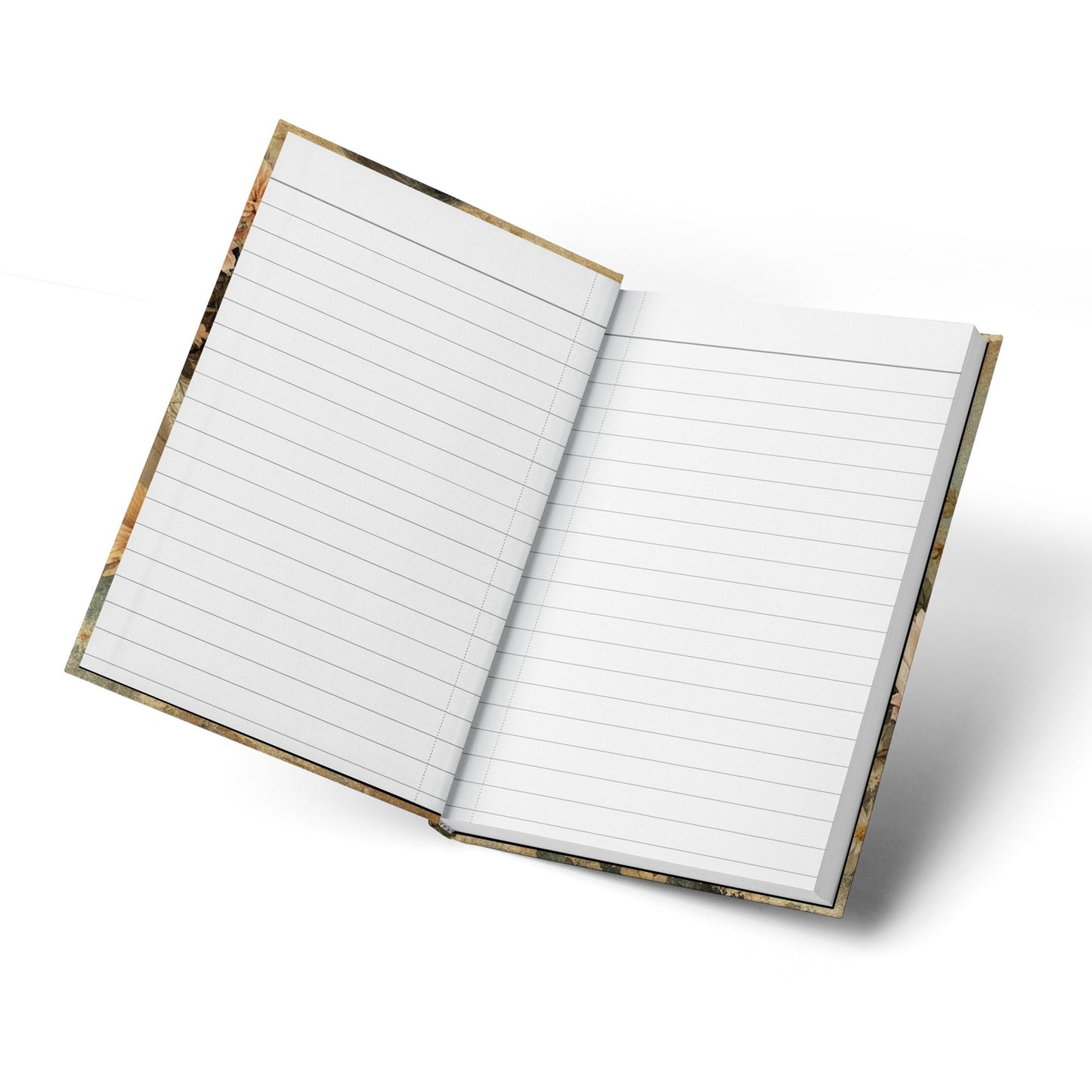 Open Dragonfly Floral Journal displaying lined pages for journaling, planning, note-taking and creative writing.
