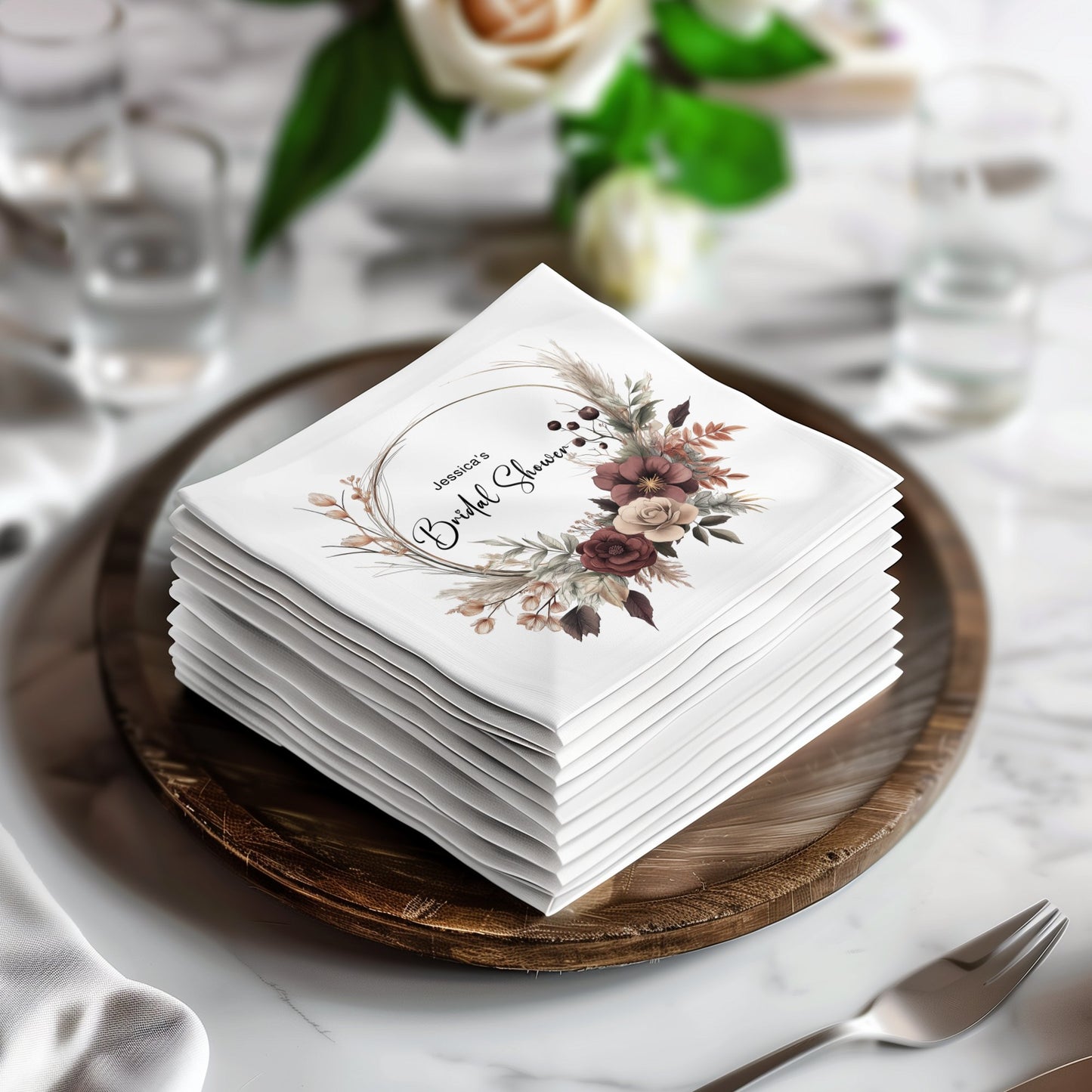 Beautiful bridal shower napkins, single-sided design, ideal for adding charm to your special day.