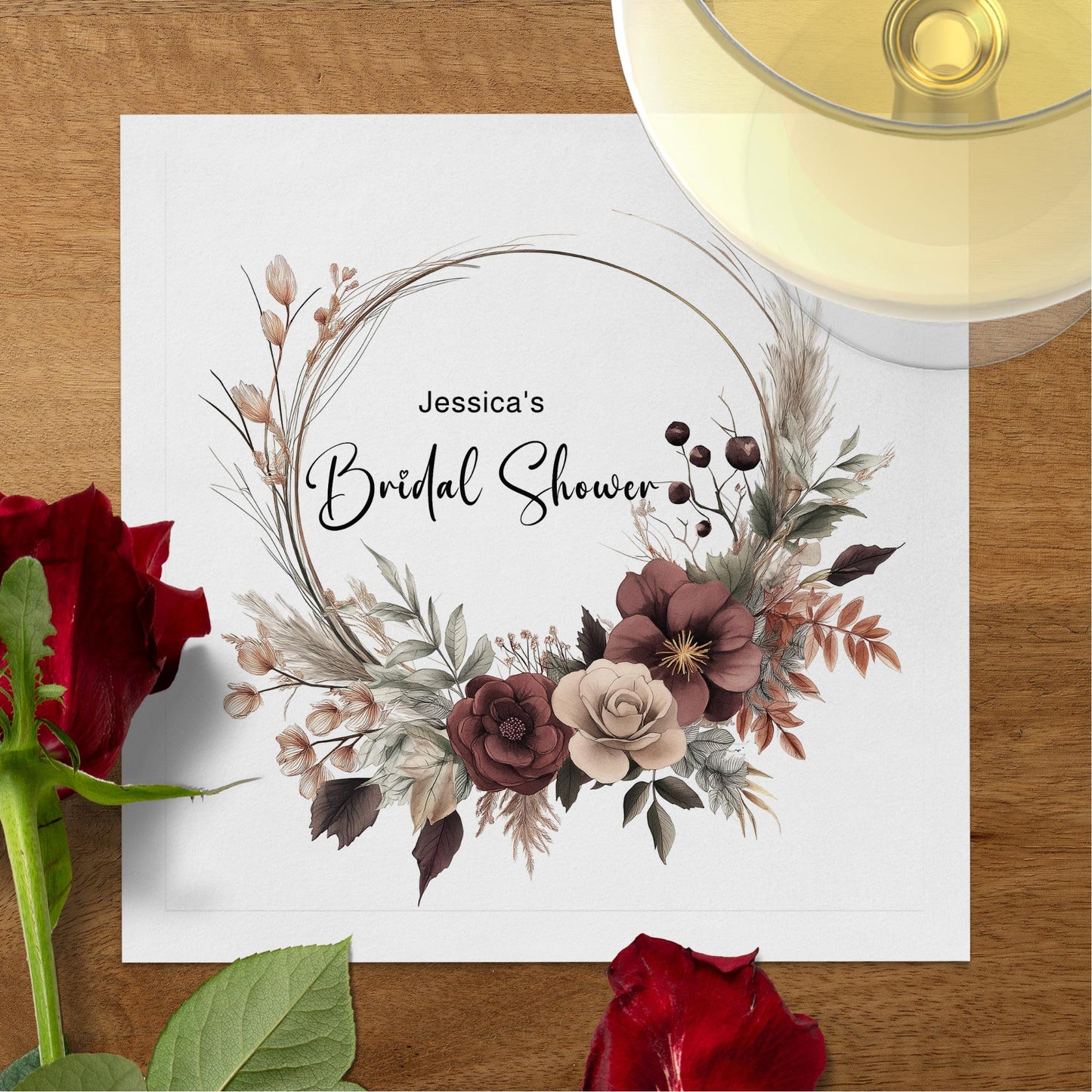 Celebrate your bridal shower with elegant custom napkins, designed for a sophisticated touch.