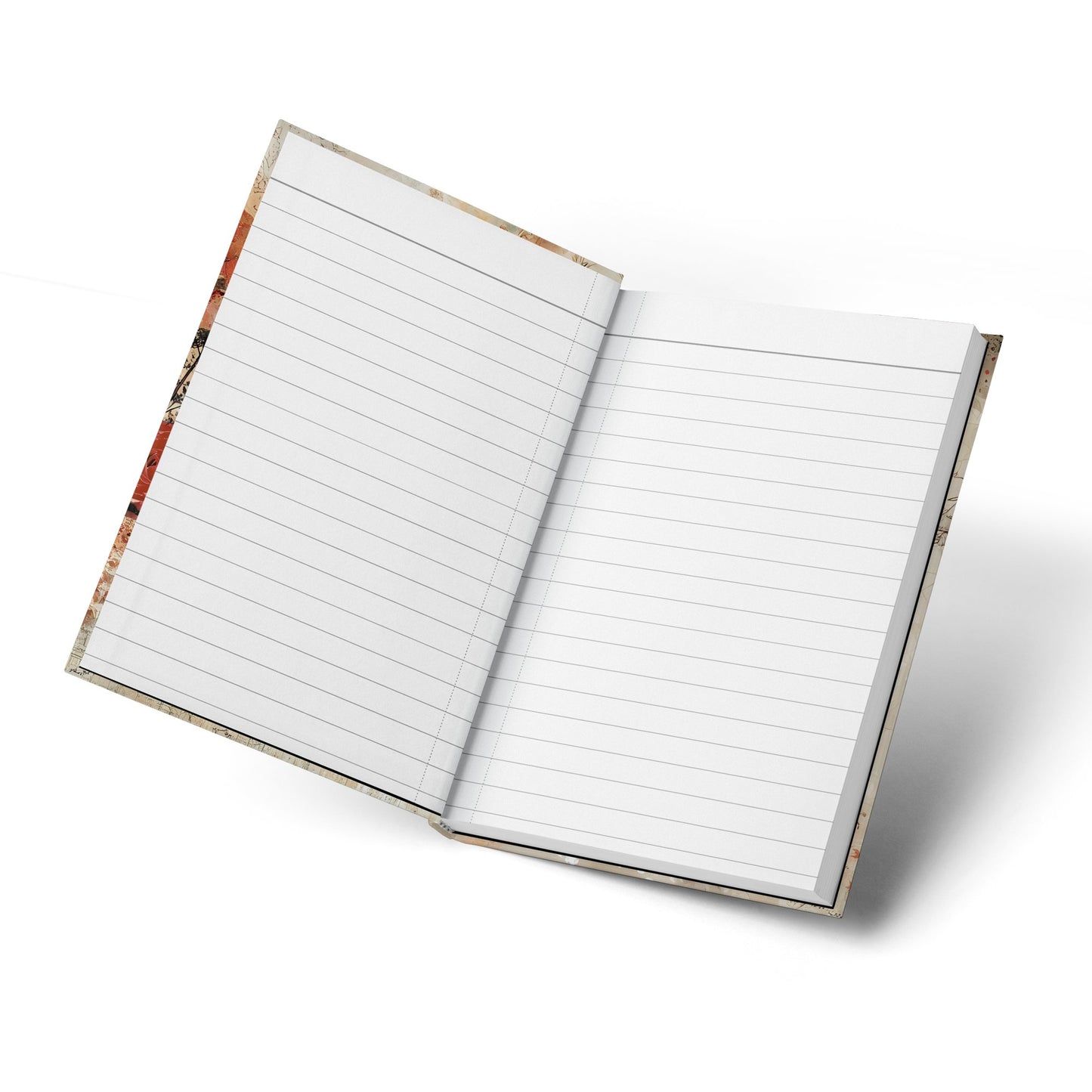 Open elegant floral vintage journal with smooth, lined pages, ideal for writing, reflecting, & capturing your thoughts