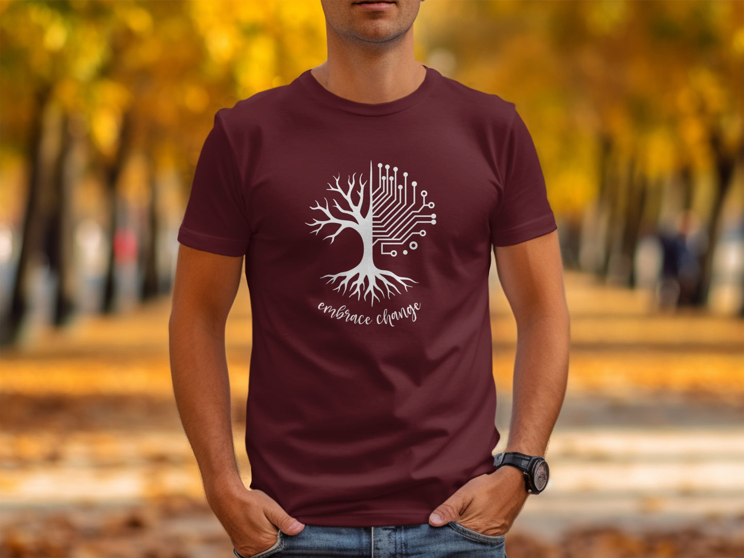 Maroon Embrace Change T-Shirt with affirmation design, premium cotton, ideal fit, and empowering everyday fashion statement.