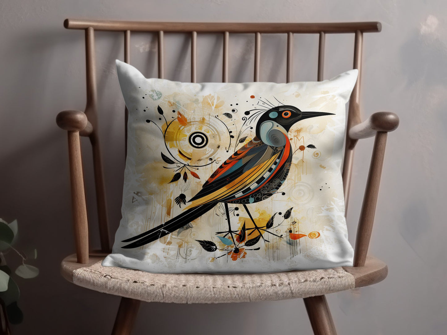Tropical-inspired Exotic Bird pillow crafted with durable fabric and bright colours for cozy chairs and sofas.