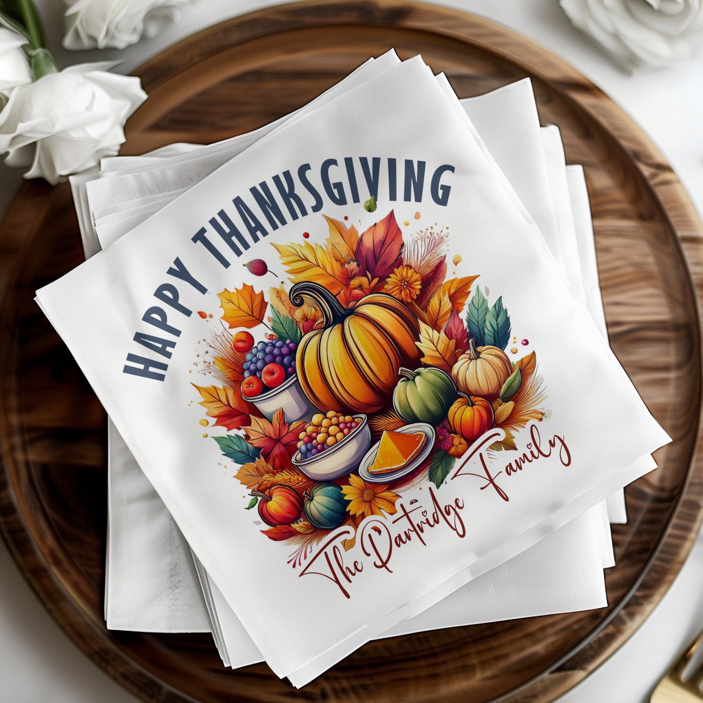 Fall-themed Thanksgiving napkins, single-sided design, perfect for your seasonal celebration.