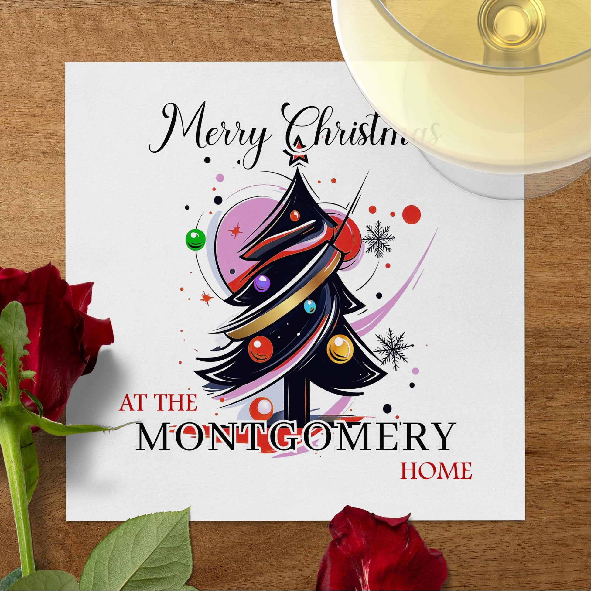 Custom Christmas serviettes with a vibrant festive design, perfect for your party celebrations.