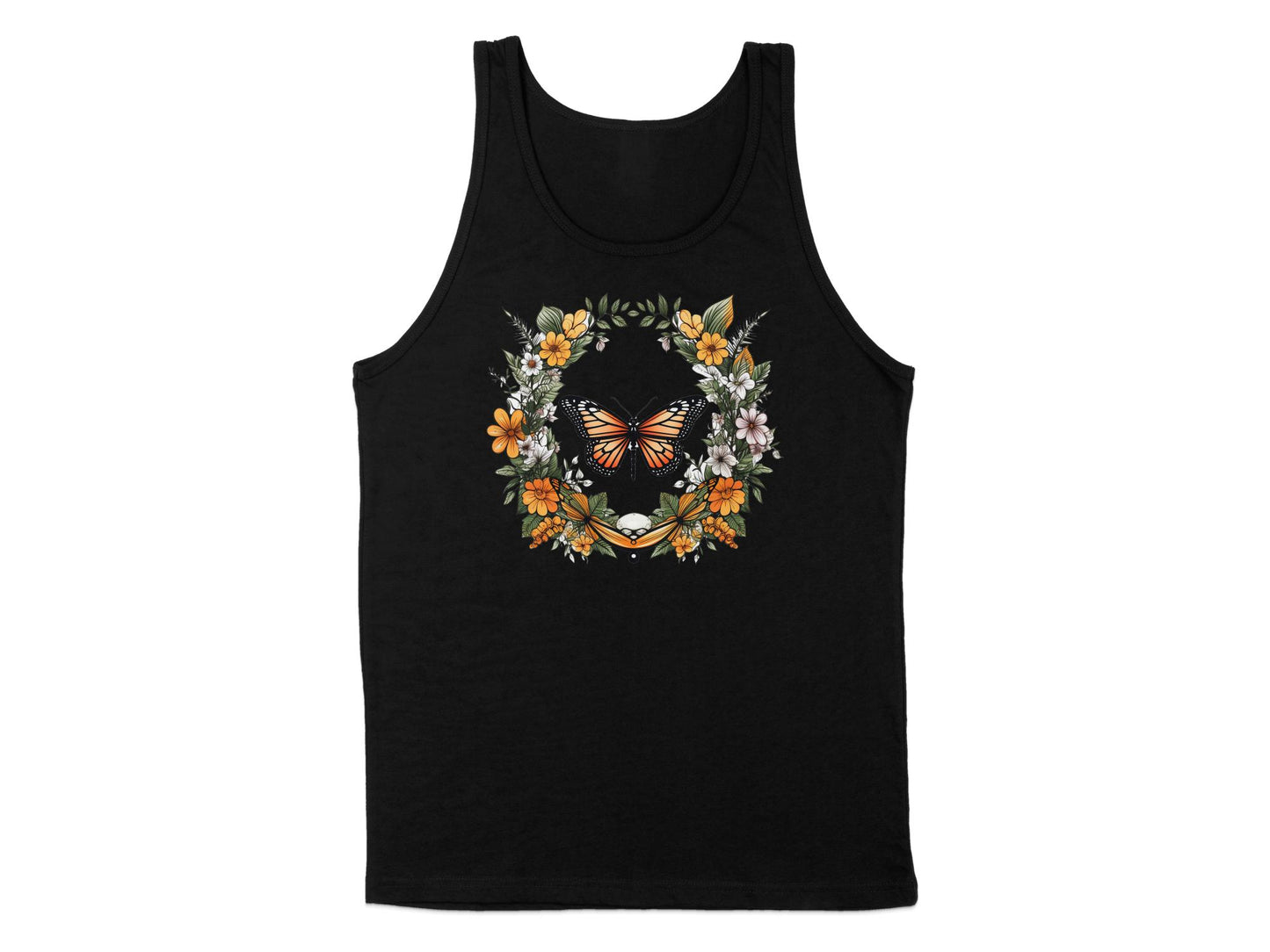 Floral Butterfly Tank Top Black