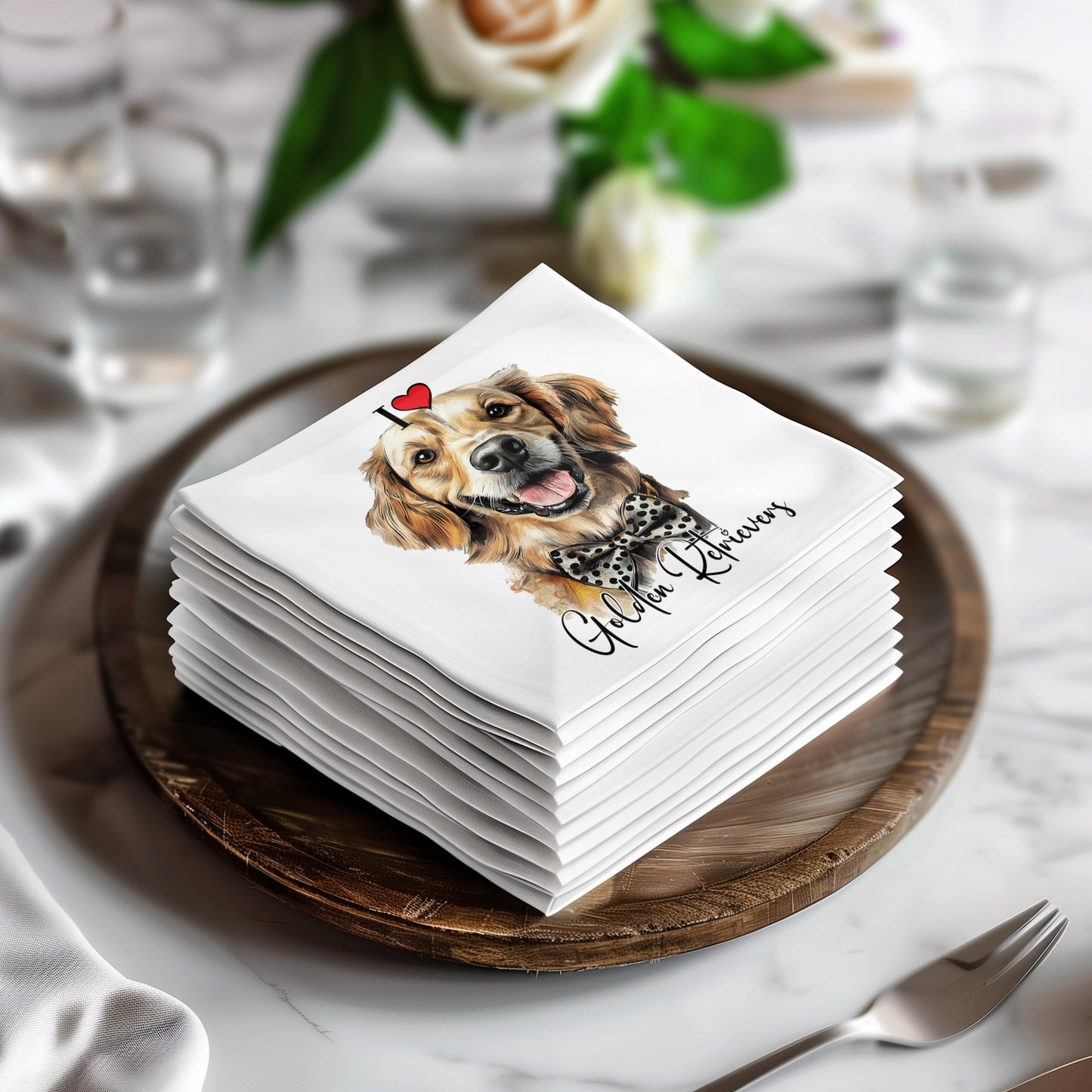 Custom Golden Retriever napkins, perfect for dog lovers and pet-themed celebrations.