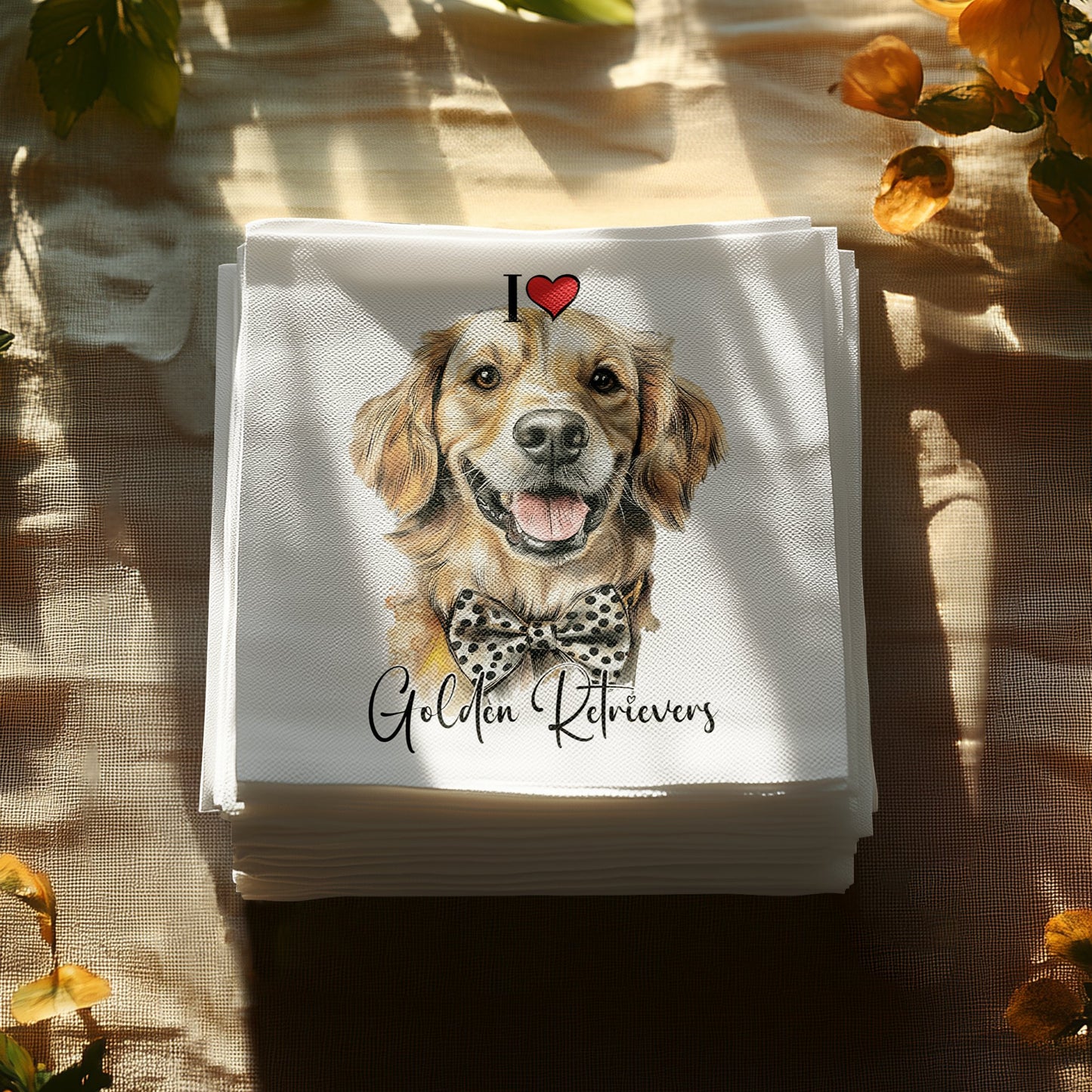 Dog lover's Golden Retriever napkins, available in various quantities for your event.