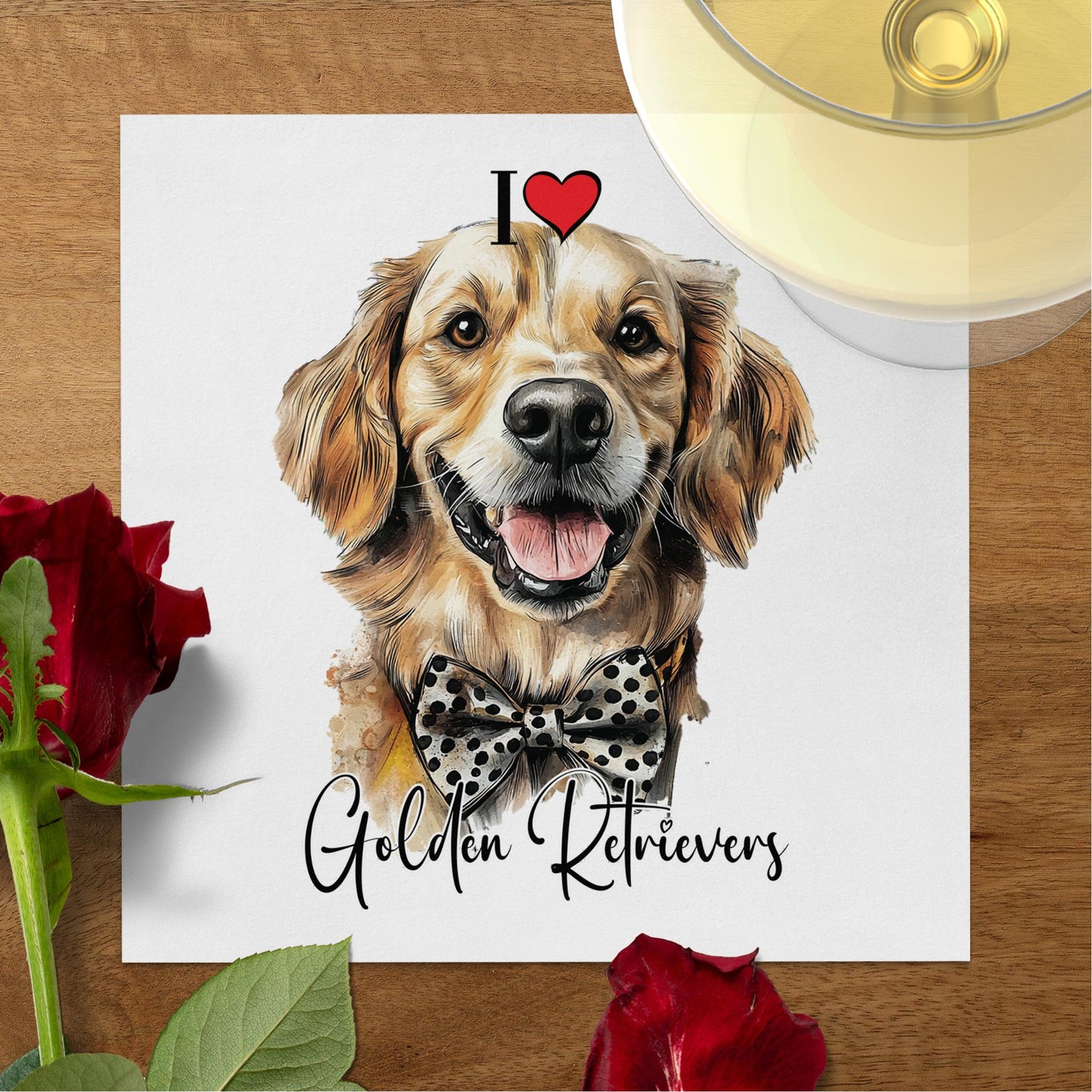 Custom Golden Retriever napkins, perfect for serving beverages at your pet-themed gathering.
