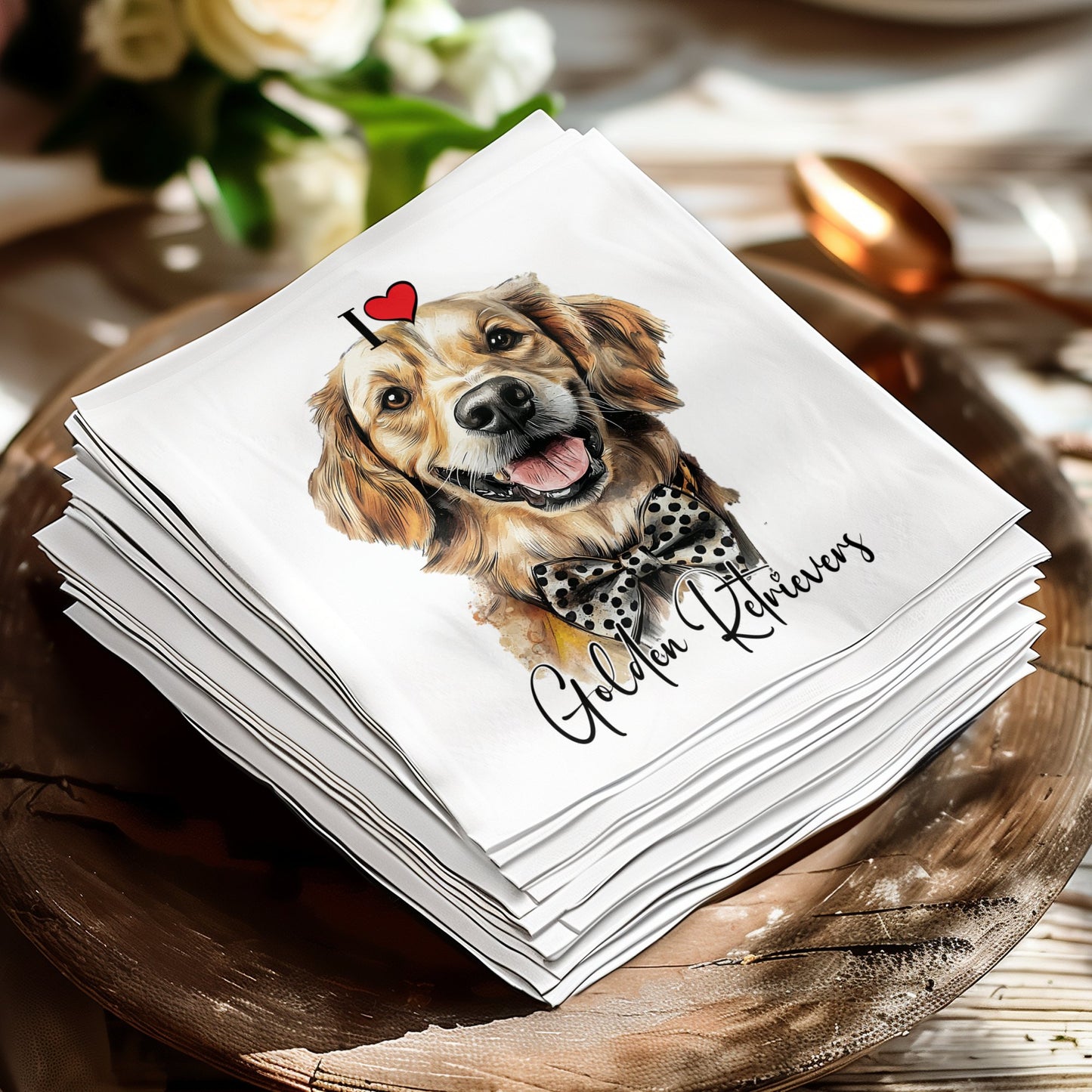 Golden Retriever napkins, designed to bring joy and warmth to any pet-themed party.