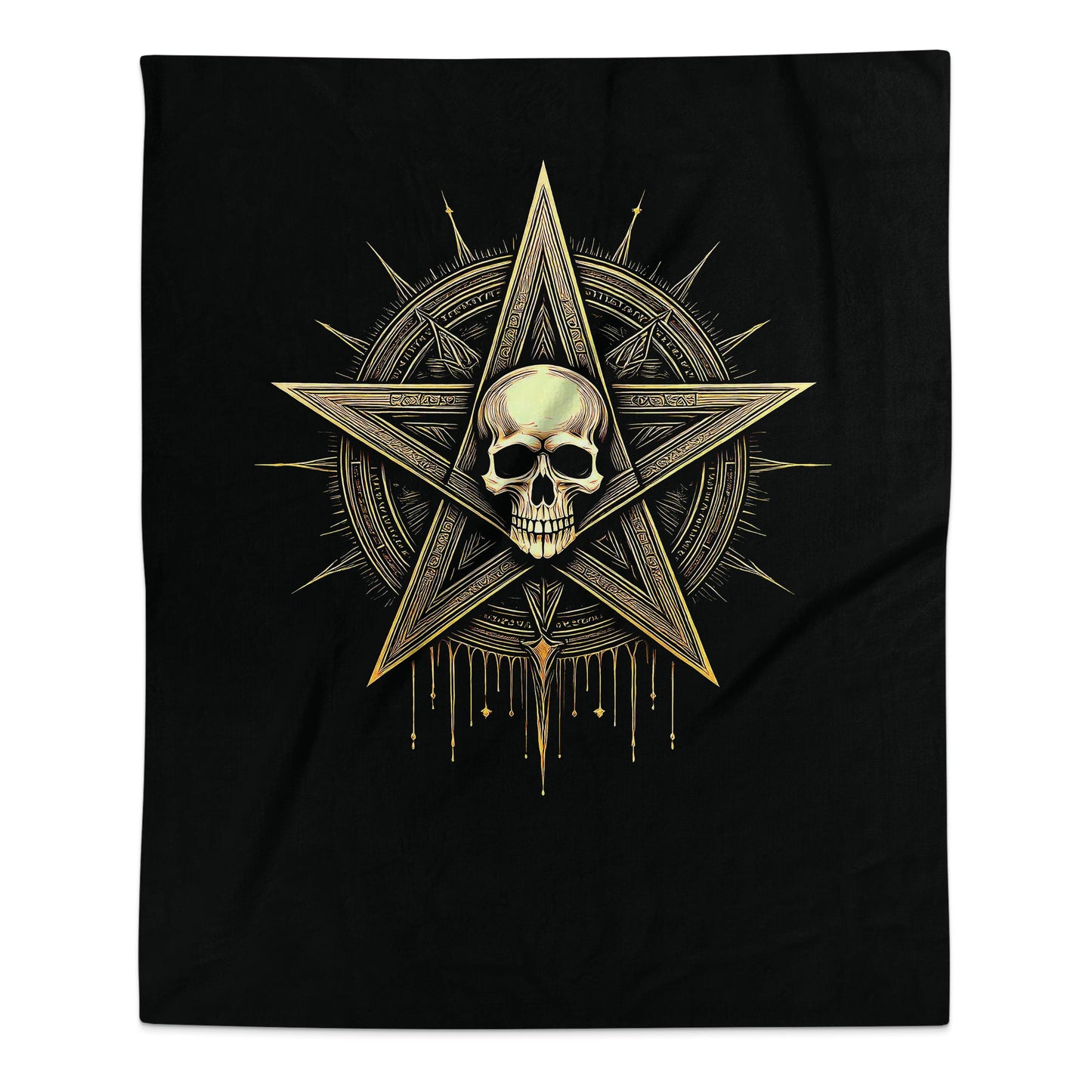 Gothic Skull Pentagram Arctic Fleece Blanket with a dark, edgy design in soft, plush fleece for a bold decor statement piece.