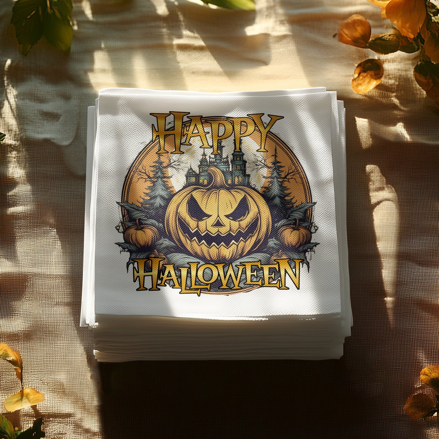 These Halloween pumpkin napkins are the perfect addition to your festive table setting for a Halloween bash.