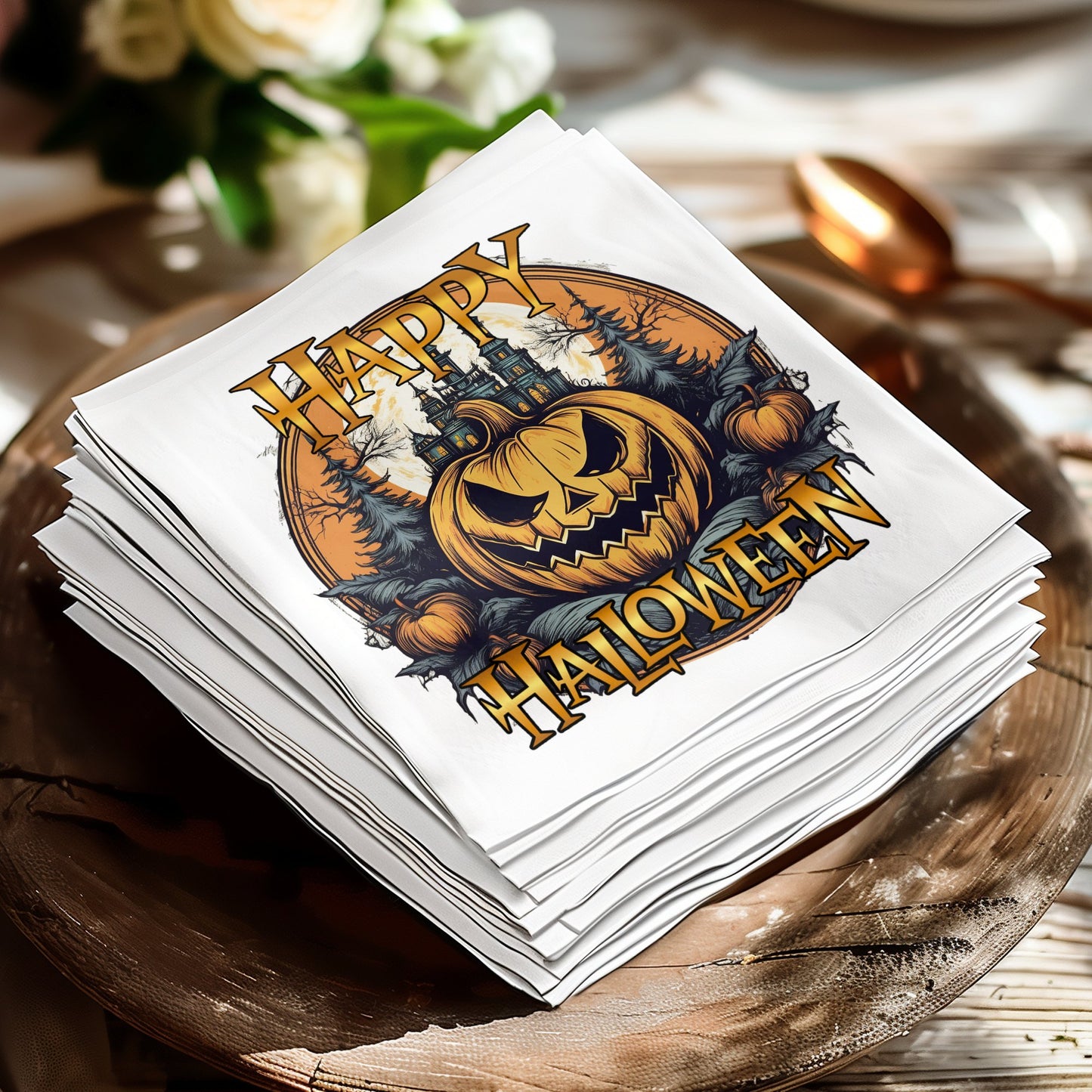 Celebrate Halloween with these charming pumpkin napkins, a must-have for your fall-themed event or gathering.