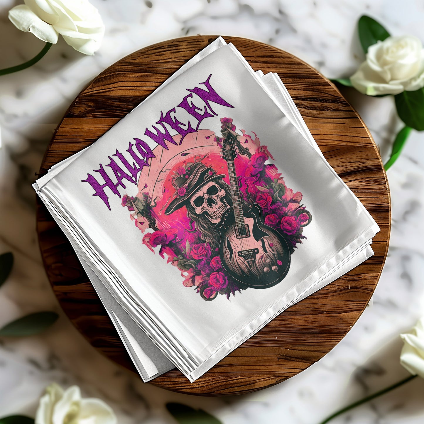 Celebrate Halloween with these rock n roll napkins, combining spooky vibes and music-inspired style.