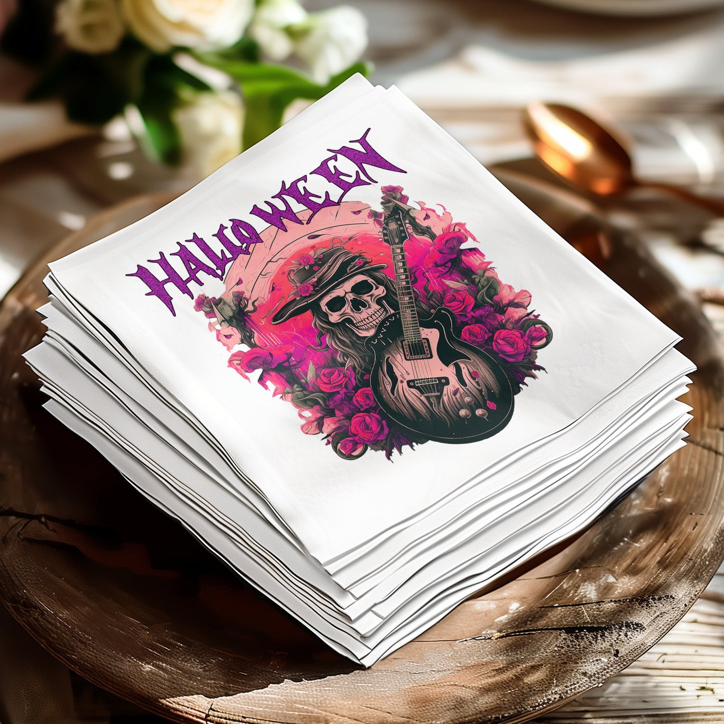 These Halloween rock n roll napkins are perfect for adding an edgy touch to your festive party setup.