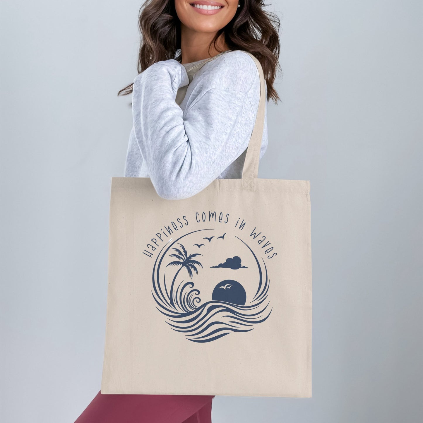 Happiness Comes in Waves Tote Bag Image 2