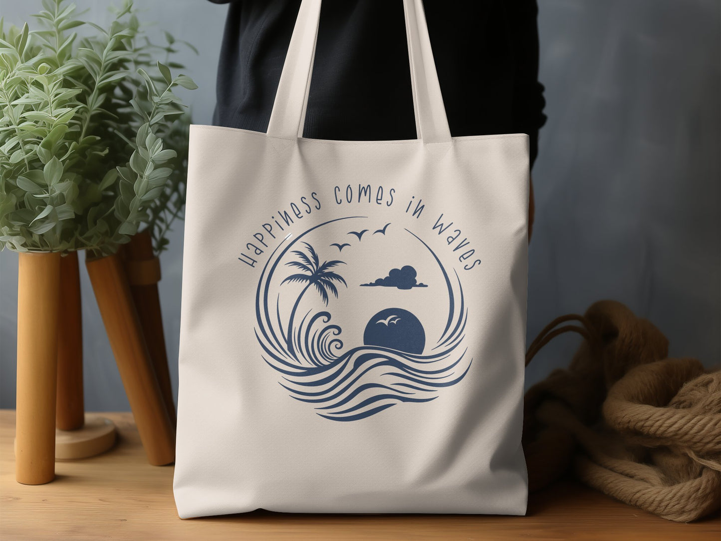 Happiness Comes in Waves Tote Bag