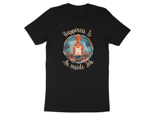 Happiness Yoga Meditation Tee in black, breathable and lightweight cotton blend for daily comfort and effortless chic style.