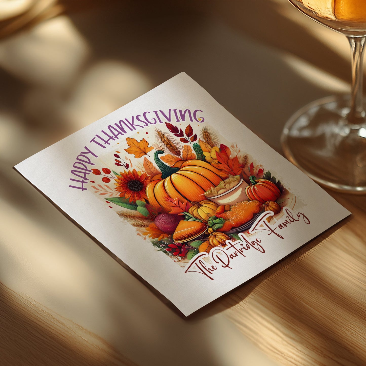 Custom Thanksgiving napkins with a cheerful design, ideal for adding charm to your holiday meal.