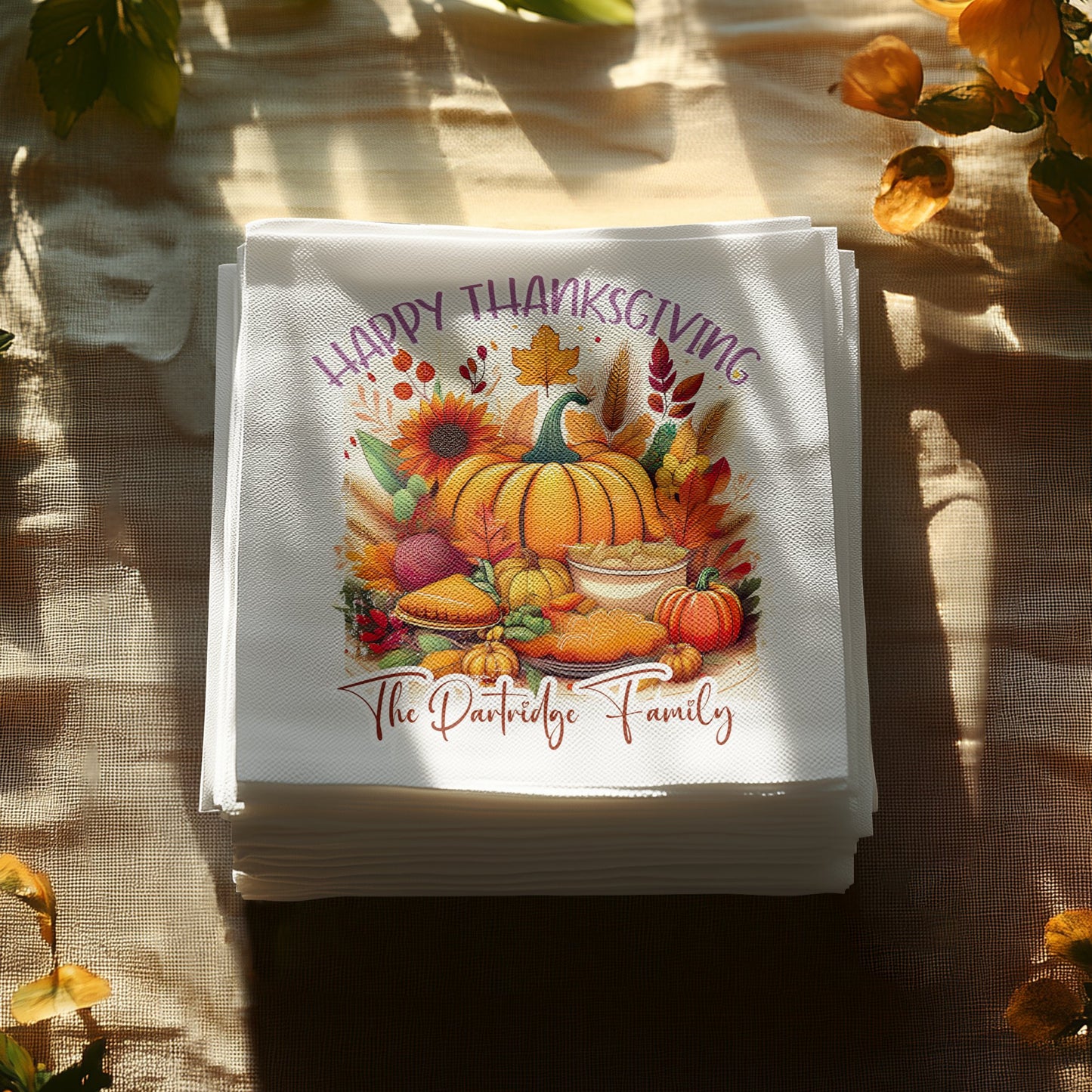 Happy Thanksgiving custom serviettes, designed to complement your seasonal table and celebration.