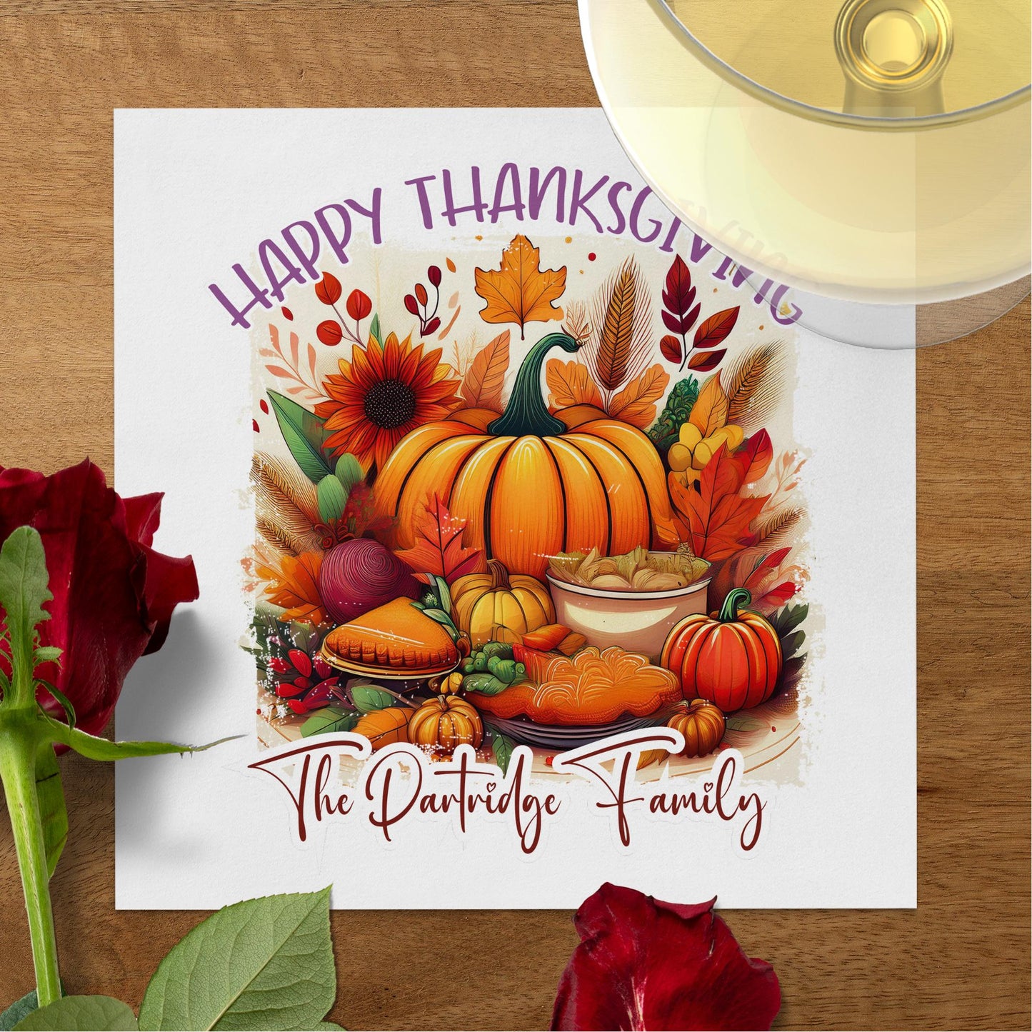 Celebrate Thanksgiving in style with custom napkins, perfect for family dinners and festive occasions.