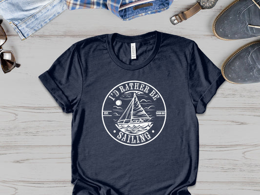 Rather Be Sailing nautical t-shirt, short sleeves, crew neck, soft-touch cotton and side seams for everyday casual wear.
