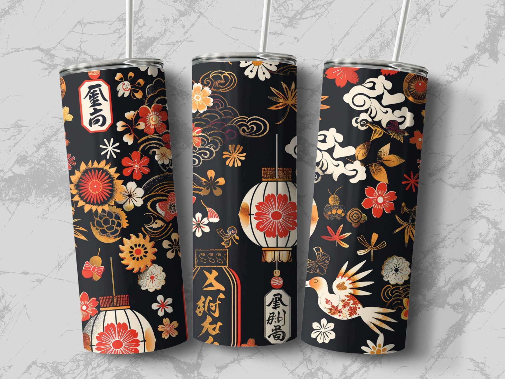 Beautiful Japanese lantern tumbler with double wall vacuum insulation and BPA-free lid, perfect for hot and cold drinks