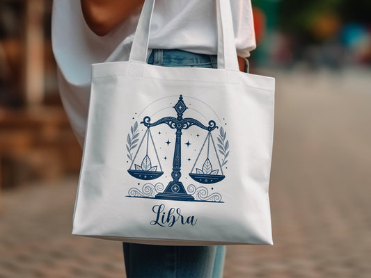 Libra zodiac tote with balanced design and stylish cotton construction.